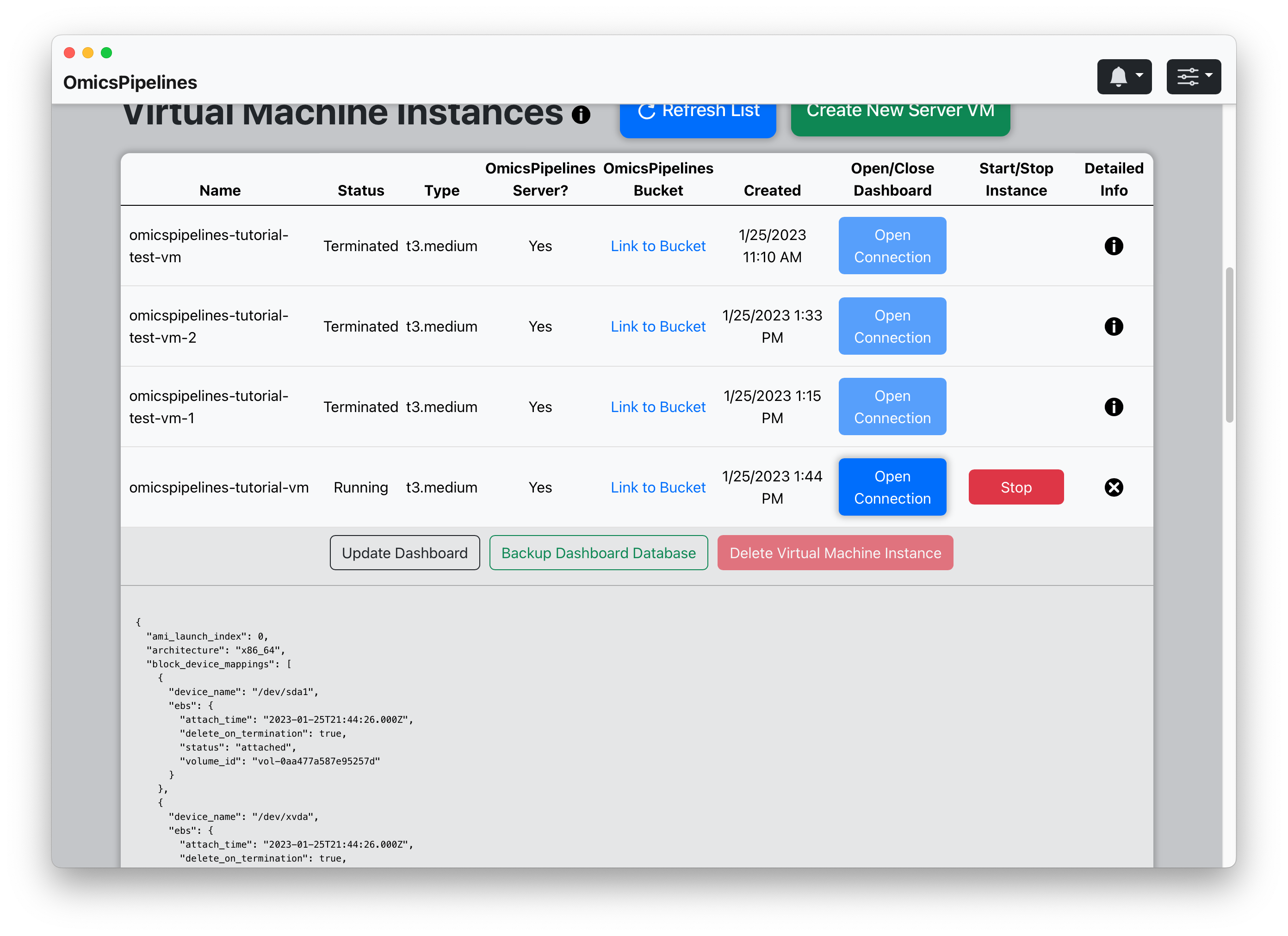 Amazon Web Services virtual machine view